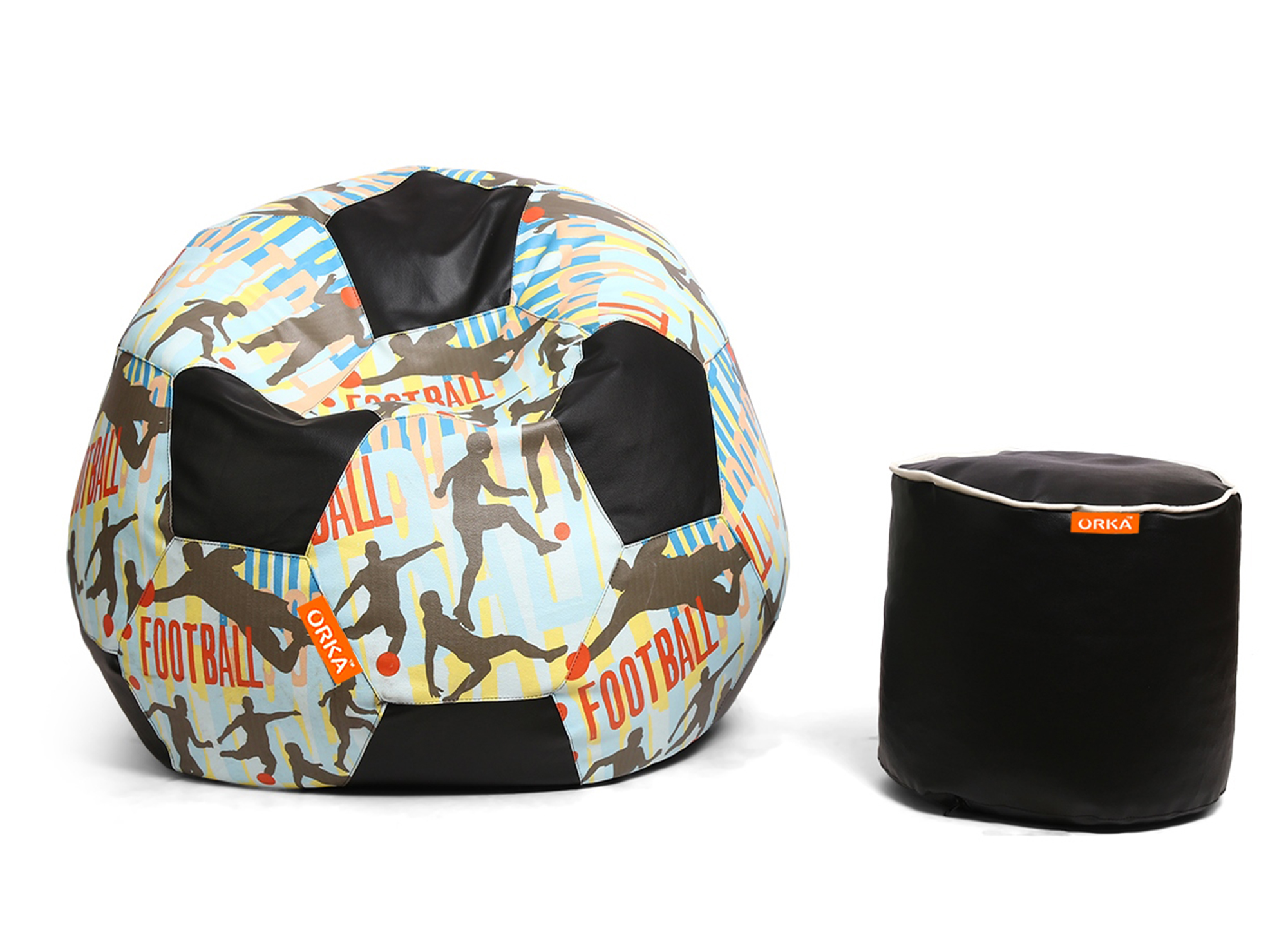 Orka Digital Printed XXXL Foorball With Mathching Footstool Filled Bean Bag With Beans (FB45 Multicolor)